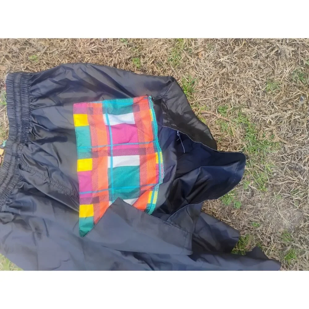 Vintage In Excess Nylon Athletic Shorts Mens M Black Colorblock Lined 90s Retro